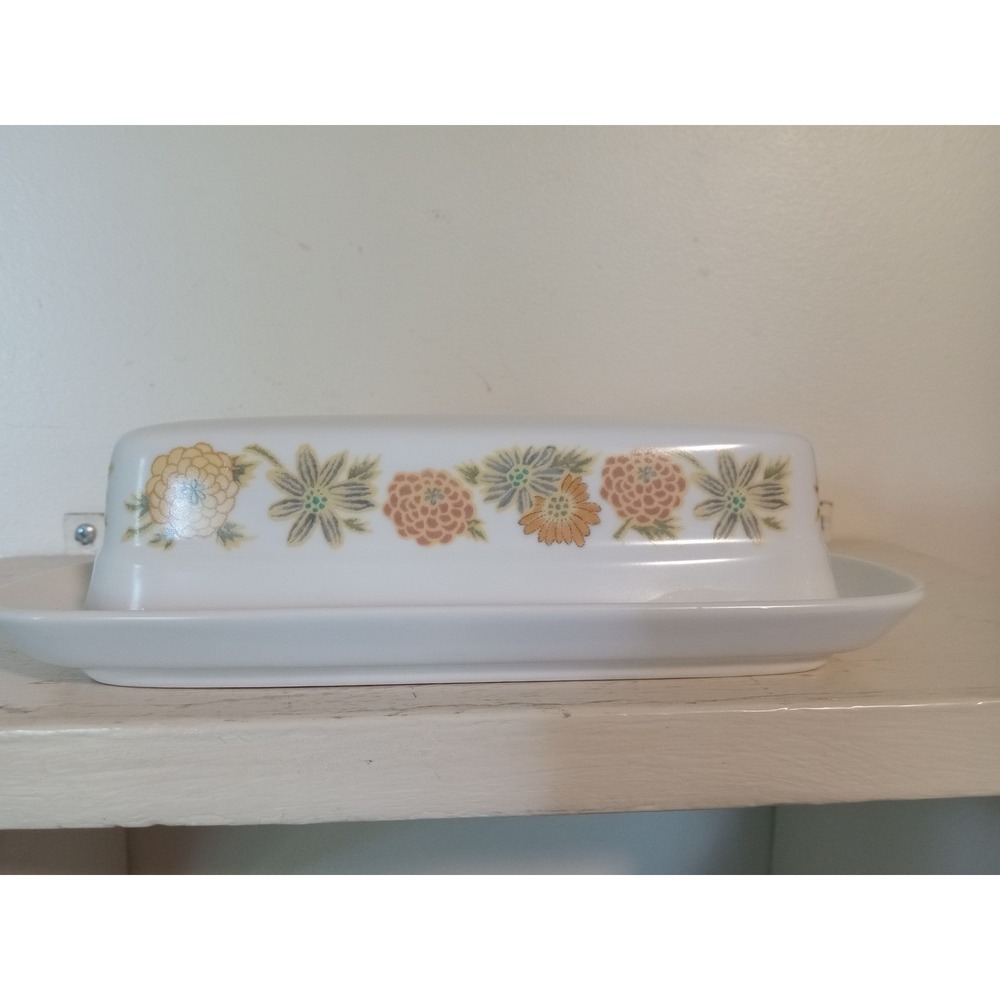 Noritake Progression‎ China Butter Dish Harvest Gold Floral Vintage Japan 9010